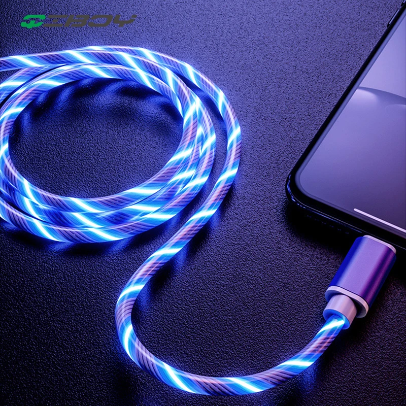 Flowing LED Glow Data USB Cable Charger Type C/Micro USB/8 Pin Charging Cable for iPhone X Samsung Galaxy S9 S8 Charge Wire Cord