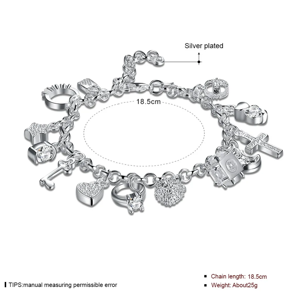 H144 горячая Распродажа красивый посеребренный ювелирные изделия, 925 г. Очаровательная Мода 13 подвеска браслет/браслет
