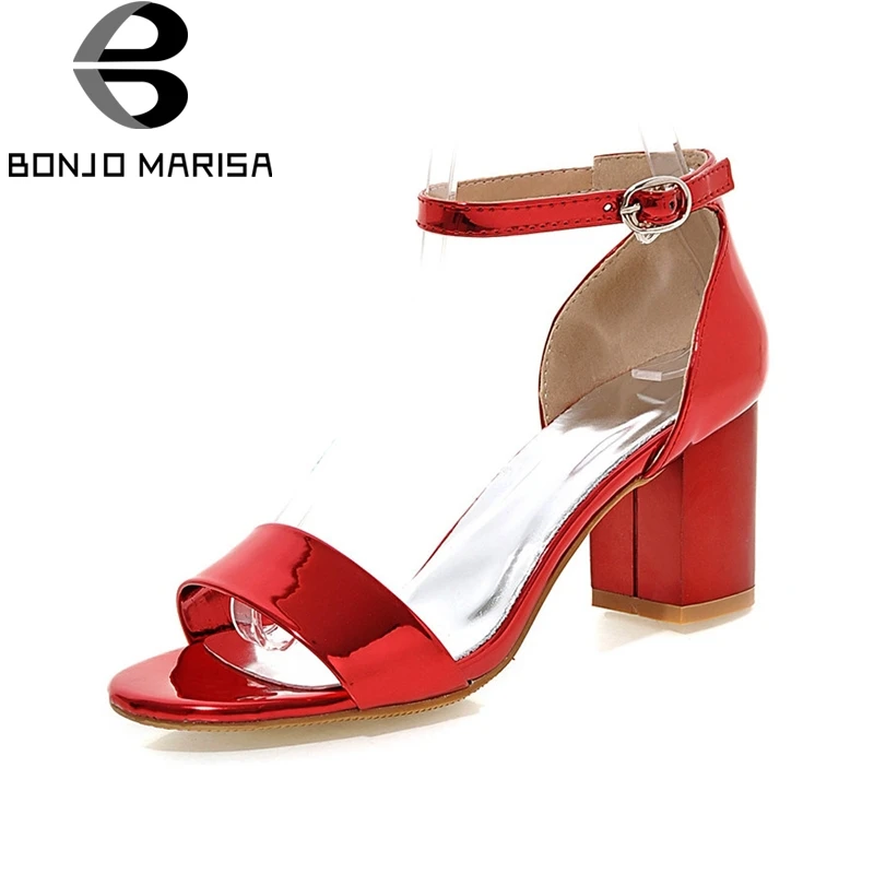 

BONJOMARISA 2017 New Big Size 33-43 Square High Heels Women Sandals Open Toe Ankle Strap Date Shoes Woman Fashion