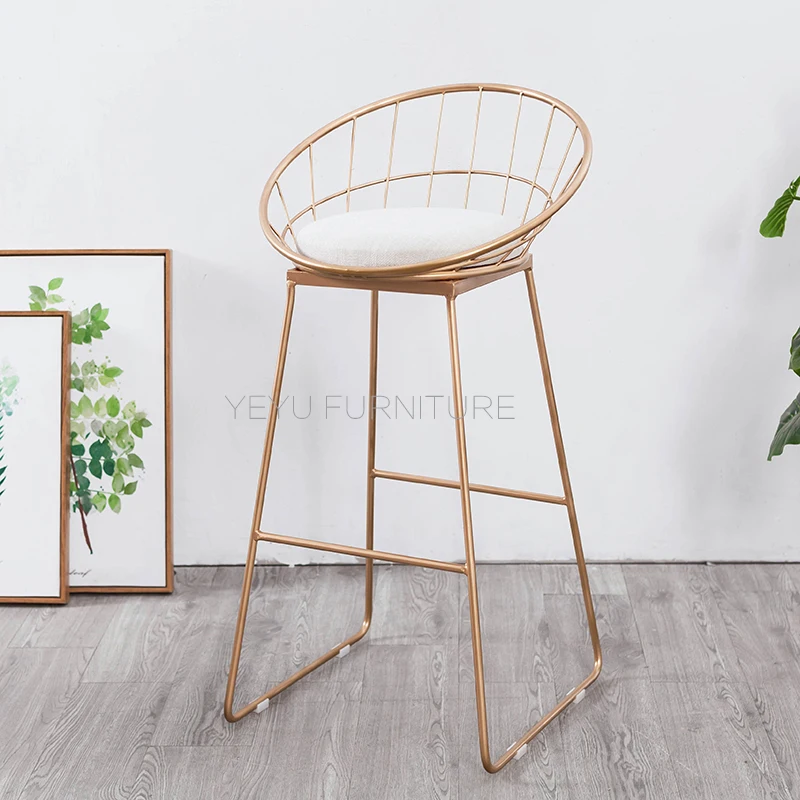 

65CM 75CM Seat Height Modern Design Gold Black Metal Loft Bar Stool Bar Chair Metal wire fashion popular pad counter Stool-1PC