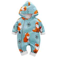 Newborn Baby Boys clothes Long Sleeves Hooded Fox Print Romper infant Jumpsuit Kids Clothing spring autumn cotton romper