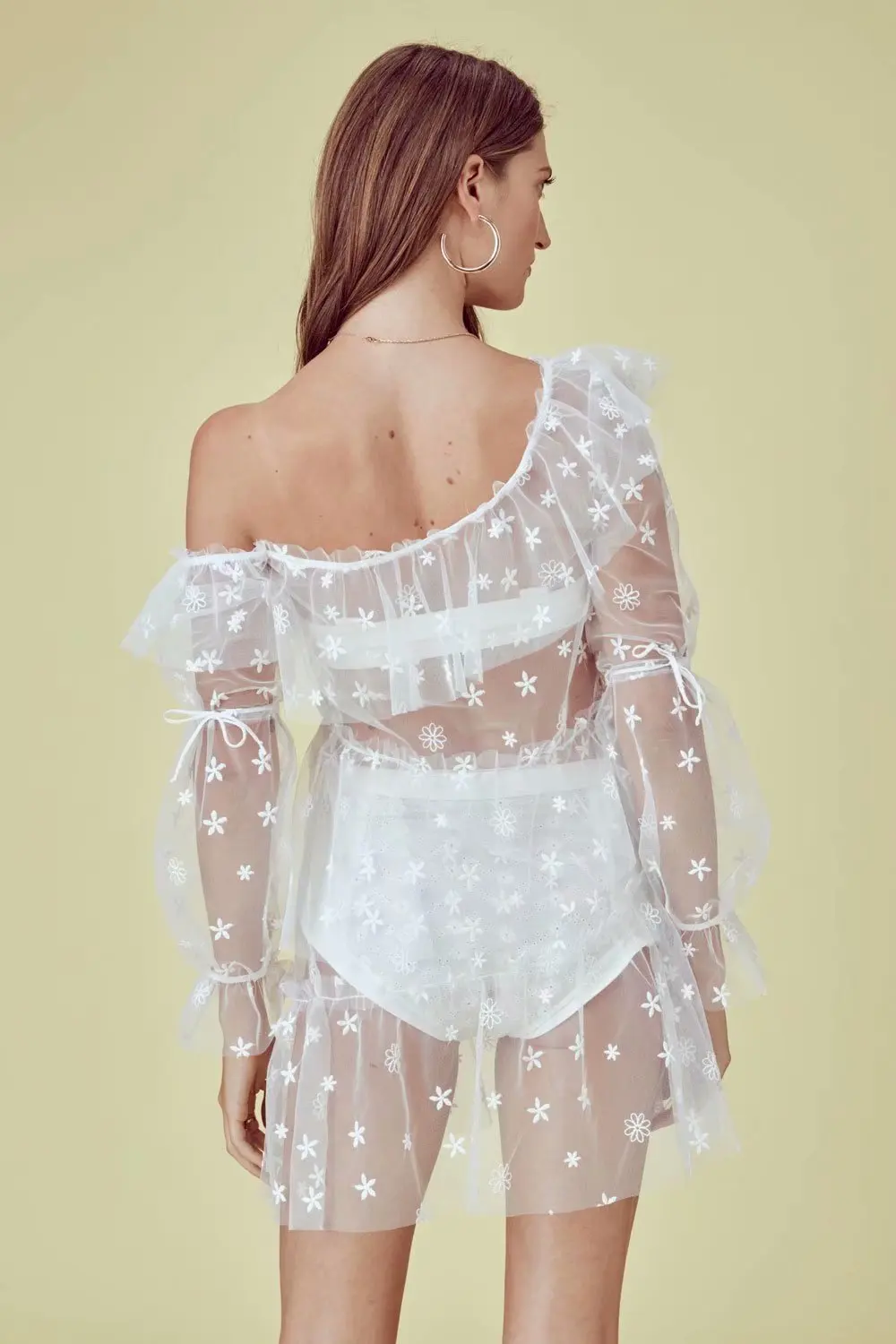 Sheer Mesh Mini Dress Women Flare Sleeve Embroidery Off Shoulder Dresses White Perspective Summer Beach Dress Dresses