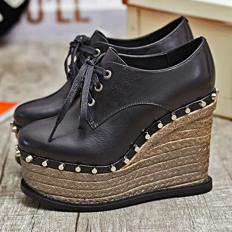

Women Creepers Espadrilles Luxury Ladies Shoes Woman 2016 Wedge Shoes Genuine Leather Women Creepers Fashion Platform Shoes