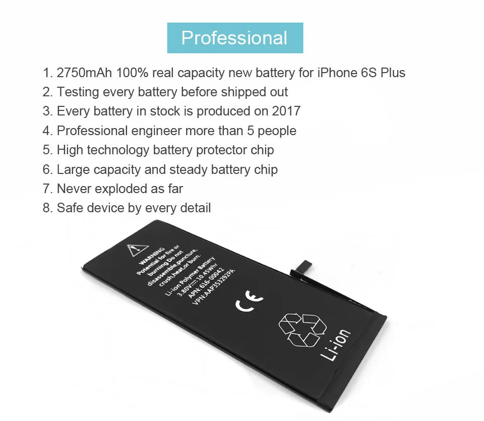 NEW 2017 100% Original KHP Phone Battery For iPhone 6S Plus Capacity 2750mAh Repair Tools 0 Cycle Replacement Batteries Sticker (9)