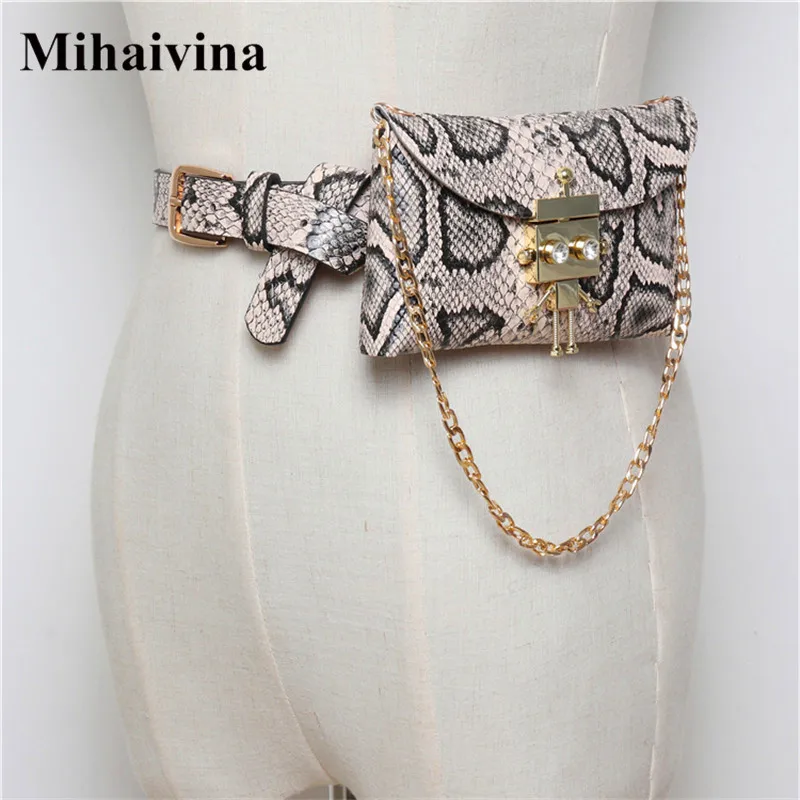 Mihaivina Многофункциональный поясной пакет для женщин роскошный Змеиный поясной пакет кожаные сумки-мессенджеры на цепочке мини мультяшная Пряжка поясная сумка