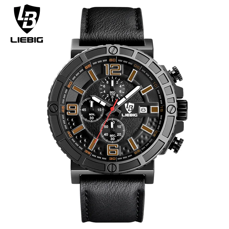 LIEBIG 1016 Men Quartz Wristwatches Military Commander Series Sport Watch Comfortable Strap Blue Relogio Masculino Date