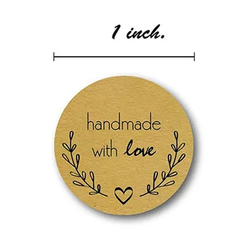 500 Labels per roll Round Natural Kraft Thank You Sticker seal labes Hand Made With Love Sticker Paper Stationery sticker 2
