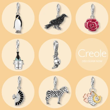 

Penguin Raven Rose Flower Brut Croissant Fan Zebra Lucky Charm Pendant,2019 New Fashion Trendy Jewelry 925 Sterling Silver Gift