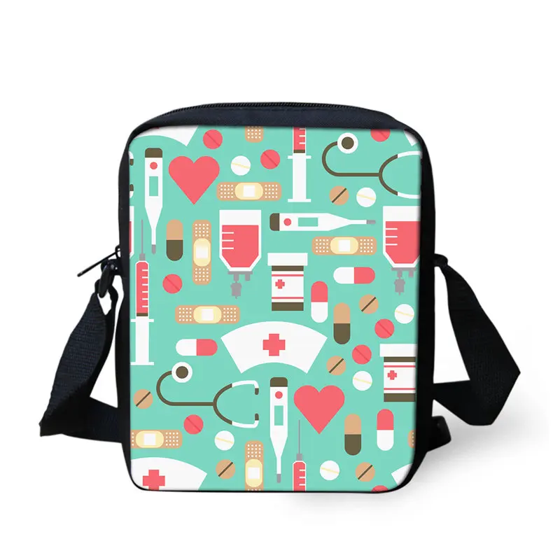 THIKIN Nurse Cap Stethoscope Painting Women Mini Messenger Bag Nurse Theme Girls Fashion Handbags Children Shoulder Bag Custom