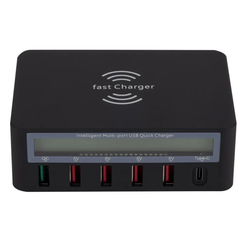 Black 5 портов USB QC 3,0 быстрое зарядное устройство 5V 10A AC 100-240V ЖК-дисплей напряжения тока для iPhone для Android USB зарядное устройство адаптер - Тип штекера: Black