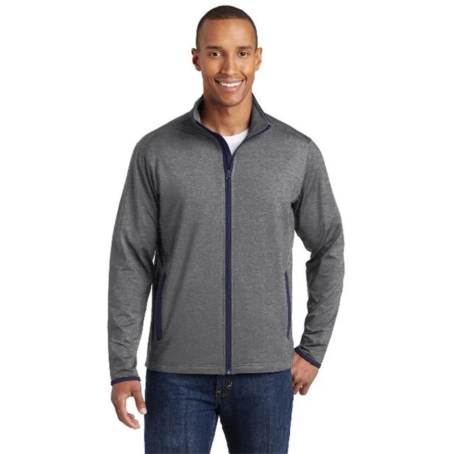 Sport-Tek ST853 Sport Wick Stretch Contrast Full Zip Jacket Charcoal Grey Heather & True Navy - 2XL
