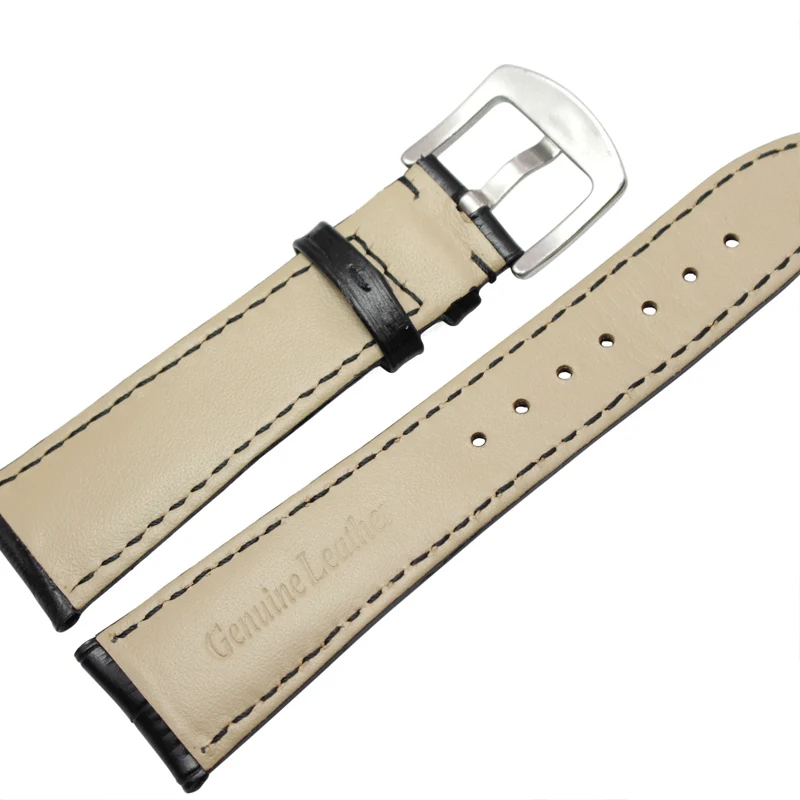 Premium Genuine Leather Watchband for Men - Soft Black & Brown Strap with Steel Needle Buckle