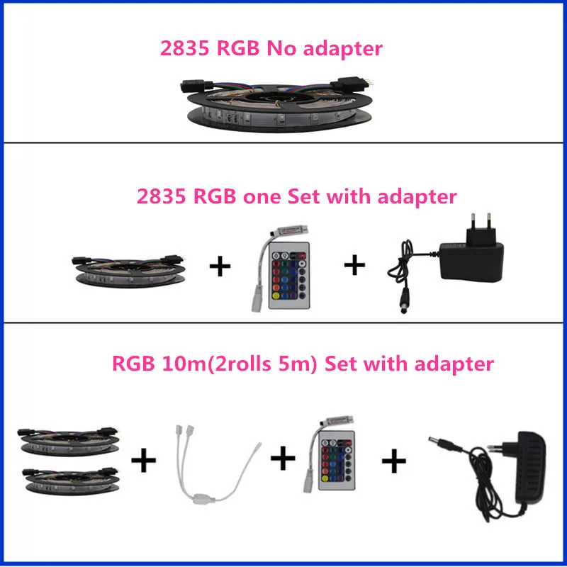 5 м 10 м водонепроницаемый 2835SMD светодиодный гибкий светильник RGB теплый белый красный синий зеленый 12 В DC один комплект с адаптером контроллер