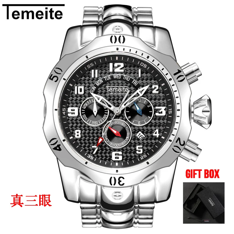 Temeite полностью функциональные Роскошные брендовые Дизайнерские мужские часы кварцевые часы мужские водонепроницаемые мужские наручные часы Relogio Dourado Masculino - Цвет: Temeite 13 with box