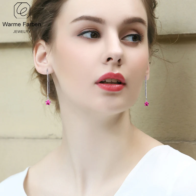 

WARME FARBEN Crystal from Swarovski Fine Jewelry Earring Women Flower Long Chain Drop Earrings Girl's Dangle Earring Brinco