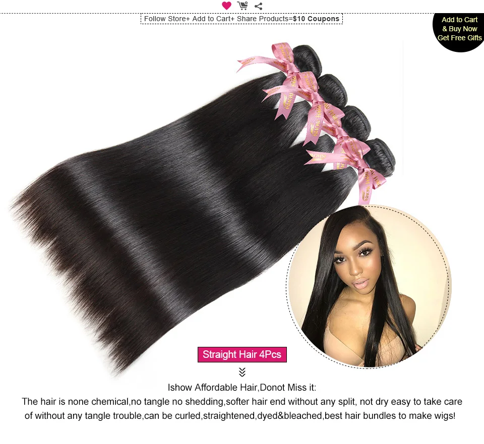 Empacota com Fechamento Feixes de Cabelo Brasileiros com Fechamento Livre do Laço Frontal com Feixes Ishow Cabelo Liso Remy Humano Parte 12 Cheap Pacotes com 34 com fecho