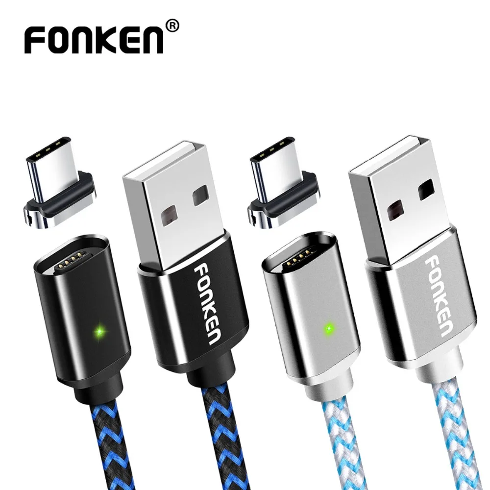 Магнитный кабель FONKEN usb type C для быстрой зарядки, магнитный кабель type-C для зарядки мобильных телефонов Android, нейлоновый шнур для синхронизации данных