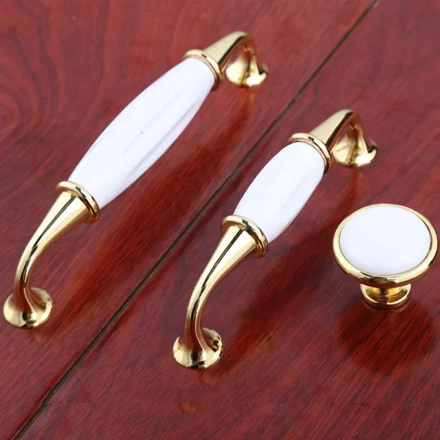 128mm modern fashion gold white furniture handles 5" white ceramic
