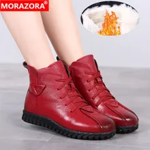 MORAZORA/ г., Новейшие российские зимние ботинки женские ботильоны из натуральной кожи теплые шерстяные ботинки Удобная повседневная женская обувь
