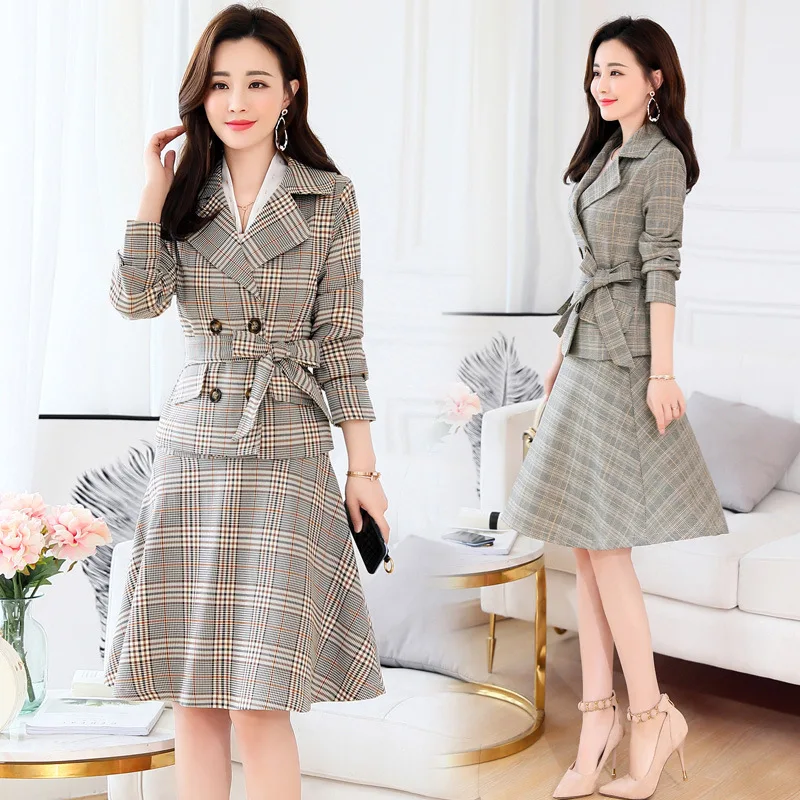 2019 New Fashion Korean Style Women Plaid Skirt Suits Lady Office Work Khaki Notched Two Pieces Blazer and Mini Skirt Set 2019 New Fashion Korean Style Women Plaid Skirt Suits Lady Office Work Khaki Notched Two Pieces Blazer and Mini Skirt Set