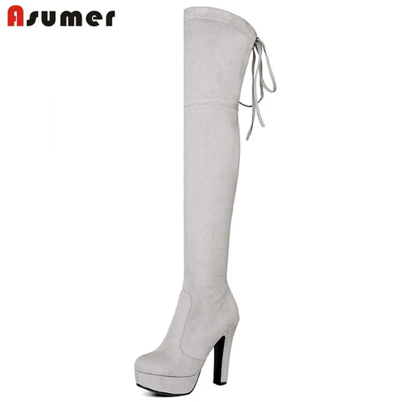 Asumer Spuer heels shoes over the knee boots fashion elegant party shoes autumn winter boots platform flock thigh high boots цена Asumer Spuer heels shoes over the knee boots fashion elegant party shoes autumn winter boots platform flock thigh high boots цены онлайн
