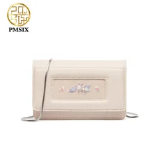 Pmsix, известный бренд, модная мини-сумка с вышитыми цветами, женская сумка-мессенджер, спилок, кожа, розовый лоскут, для женщин, металлическая цепочка, кросс-боди