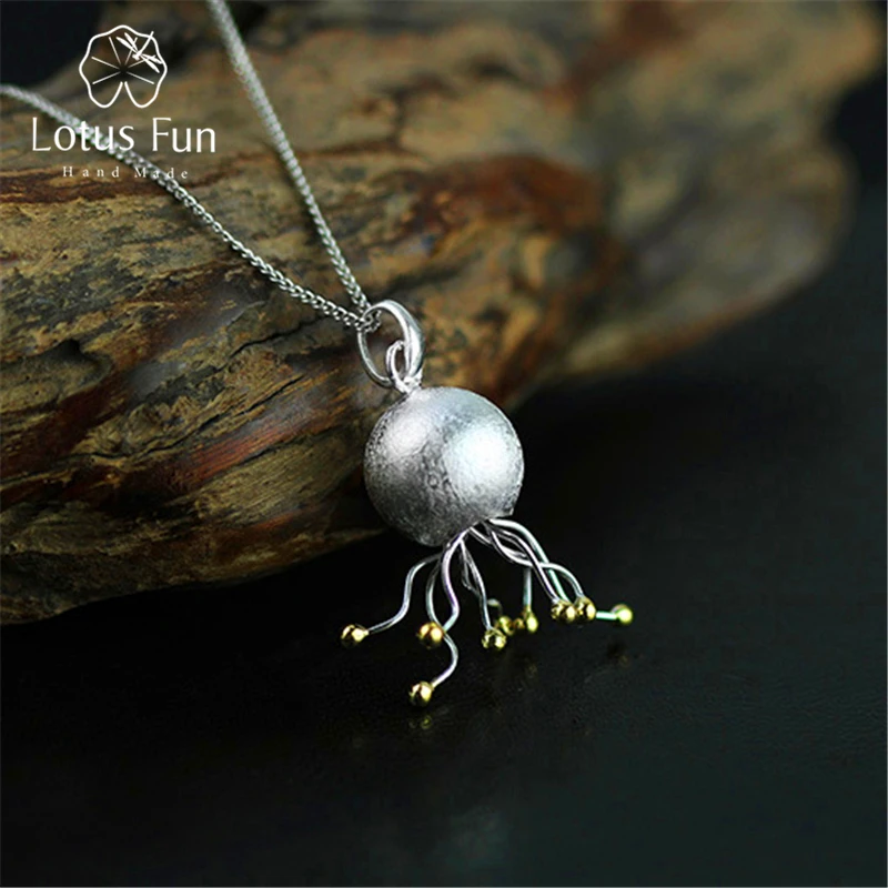 

Lotus Fun Real 925 Sterling Silver Handmade Fine Jewelry Creative Dancing Jellyfish Design Pendant without Necklace for Women