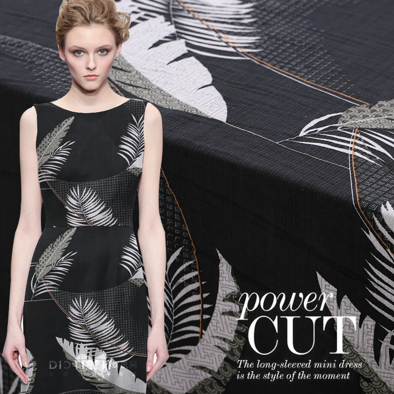 

New Bajiao Leaf Black Bottom Elegant 32m Heavy-Weight Printed Silk Fabric Silk Fabric Silk Fabric for Silk Dresses and Dresses i