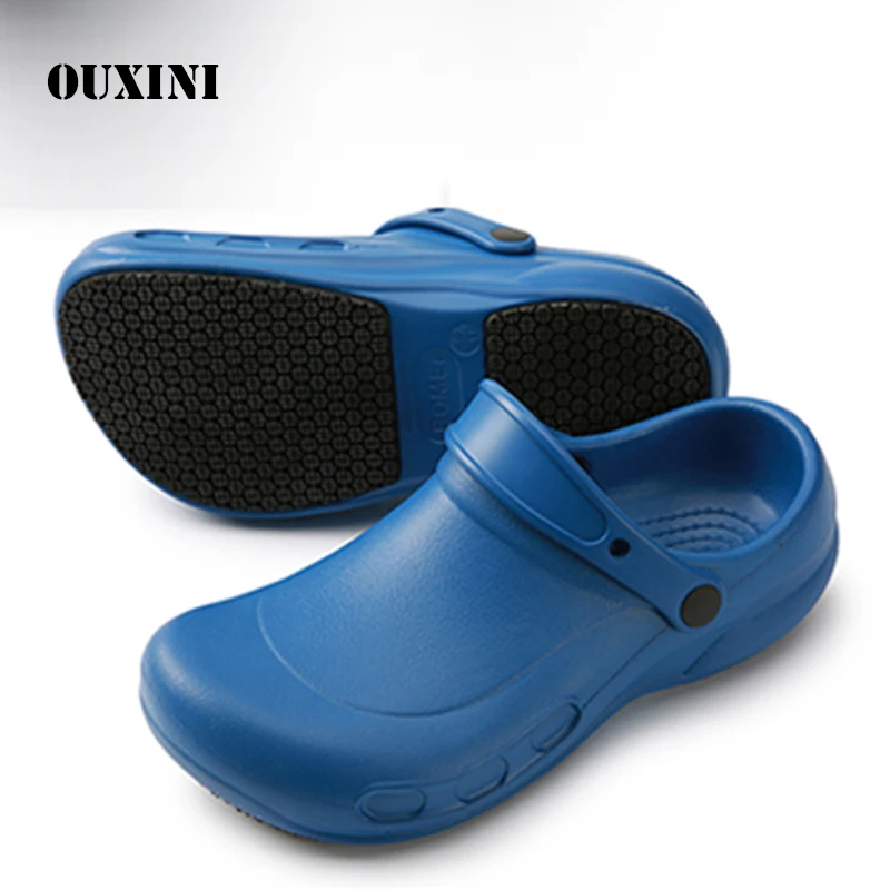 

Male Chef Sandals Shoes for Kitchen Workers Super Anti-skid Shoes Blue Cook Shoes Safety Clogs Oil-proof Waterproof