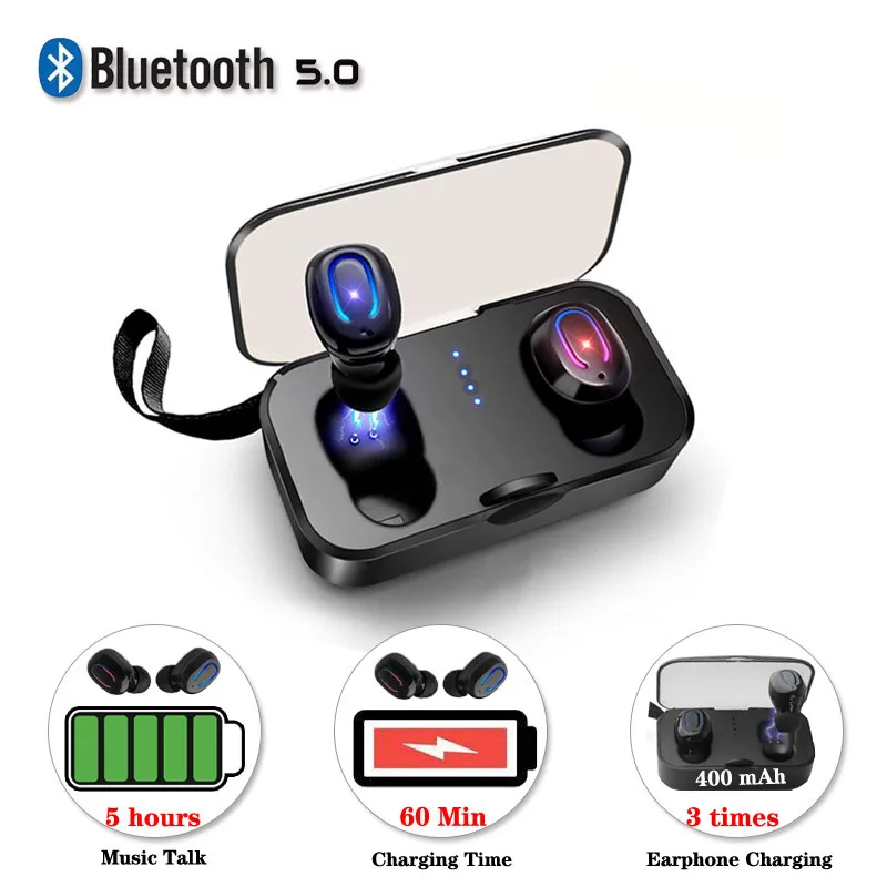 

Bluetooth 5.0 Wireless Headset Stereo Handfree Sports Earphone With Charging Box For iphone Android Earbuds PK i9s tws Earbuds