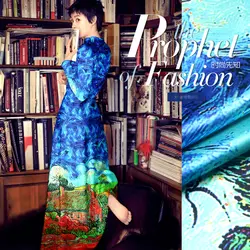 140 см шириной 40 мм толщиной дом печати синий шелк 35% и 65% шерсть атласной ткани на осень и зиму костюм платье куртка Cheongsam d480