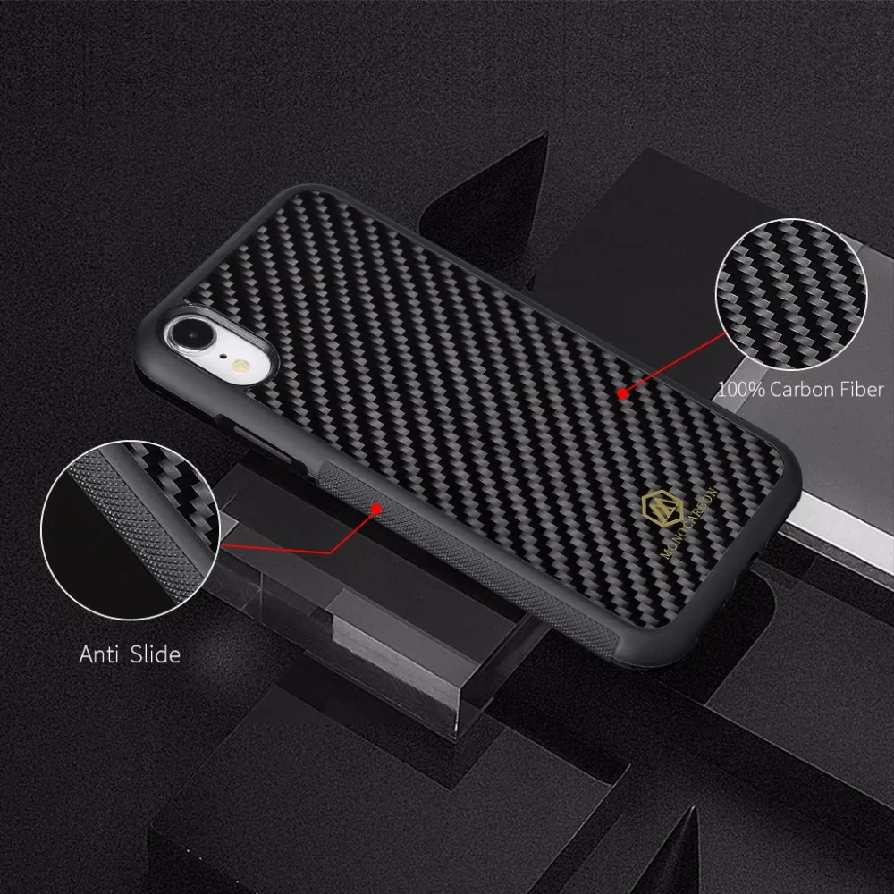 Kopen Mcase Glossy Case voor iPhone XS XS MAX Case Cover Anti Slide Real Carbon Fiber Case met Zachte TPU voor iPhone XR Telefoon Case