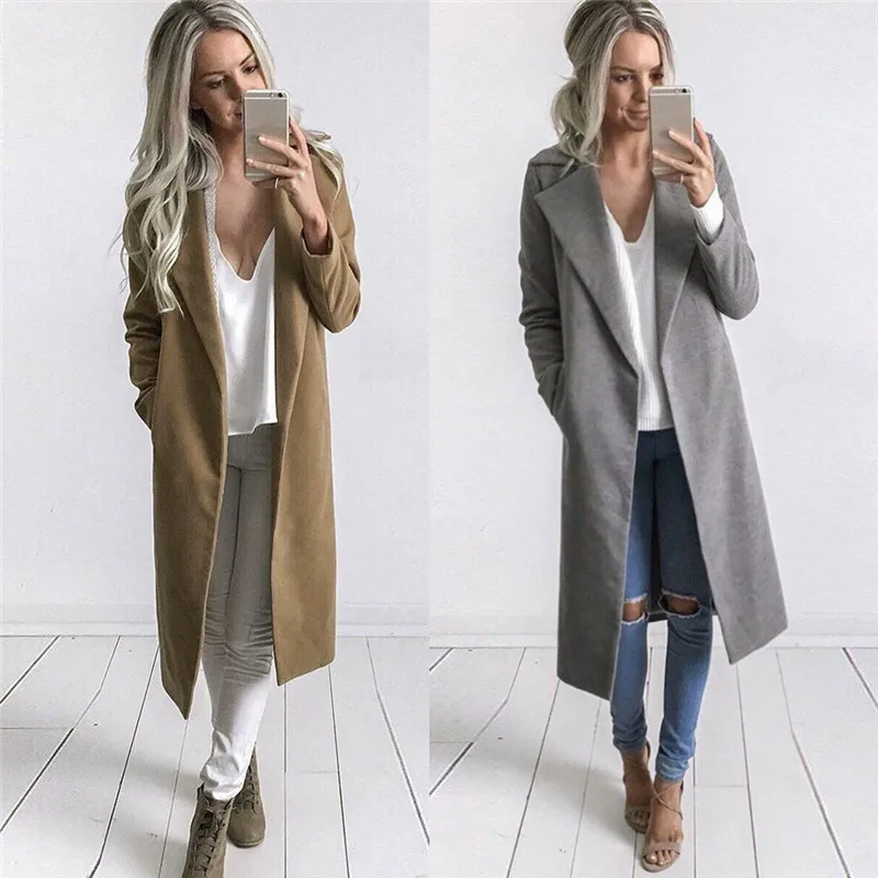 

New Style Winter Womens Female Long Coat Jacket Lapel Parka Jacket Cardigan Overcoat Outwear For Women Wolovey#15