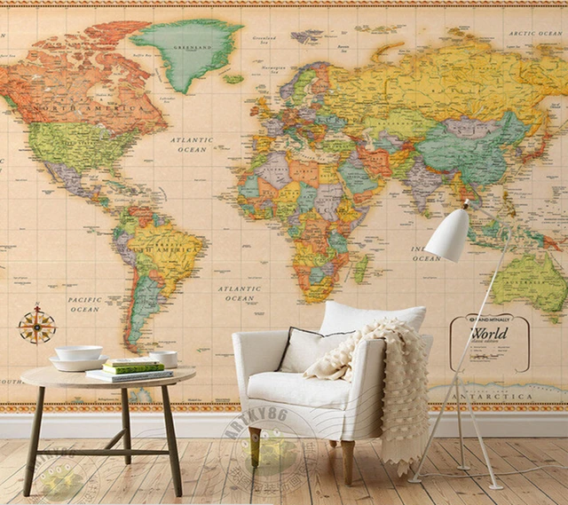custom papel de parede infantilretro world map for sitting room bedroom children room background