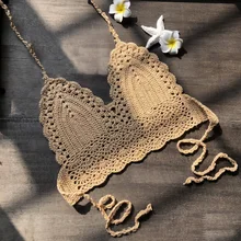 Женский летний вязаный кружевной топ с бретелькой на шее, повседневные пляжные бикини-Топы Boho