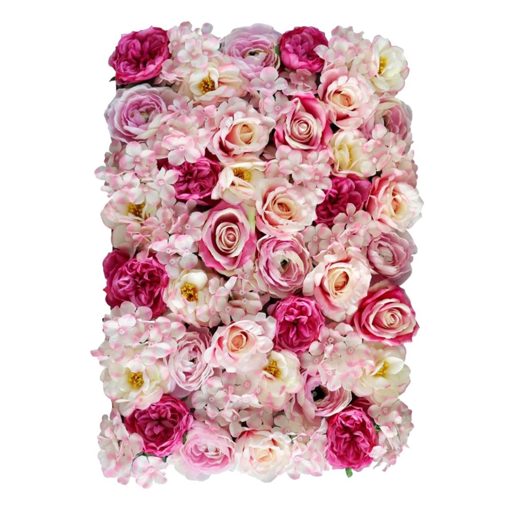 

4Pcs Artificial Silk Flower Wall Panel Mat for Main Pillar Road Stage Backdrop Wedding Venue Decor Rose Pink