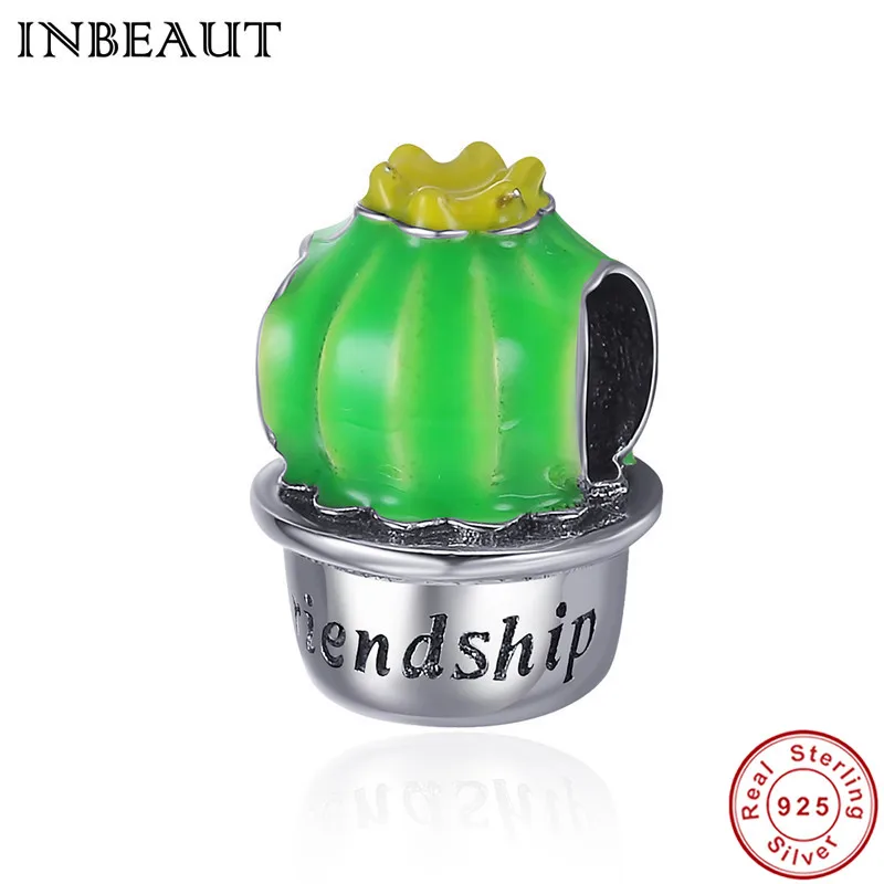 

INBEAUT Real 925 Sterling Silver Forever Friendship Green Enamel Beads Women Lovely Pot Culture Charm fit Pandora Bracelet Gift
