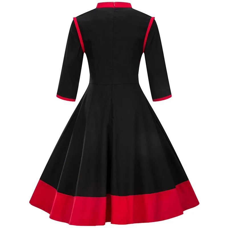 Sisjuly винтажное платье 1950-х годов осень черный лоскутное линия платья партии qipao шеи элегантный красный три четверти ретро платье