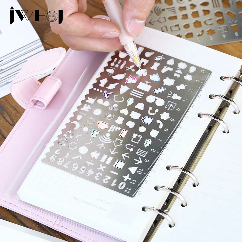 

1 pcs multi-function Life element Hollow out metal ruler,diy handmade scrapbook drawing tool school supplies kids stationery