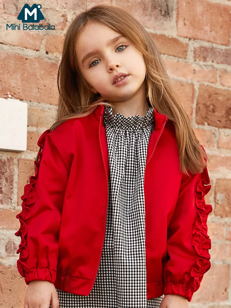 

Mini balabalaGirls baby flight jacket 2019 spring new children's ruffle sleeve windproof short spring and autumn coat