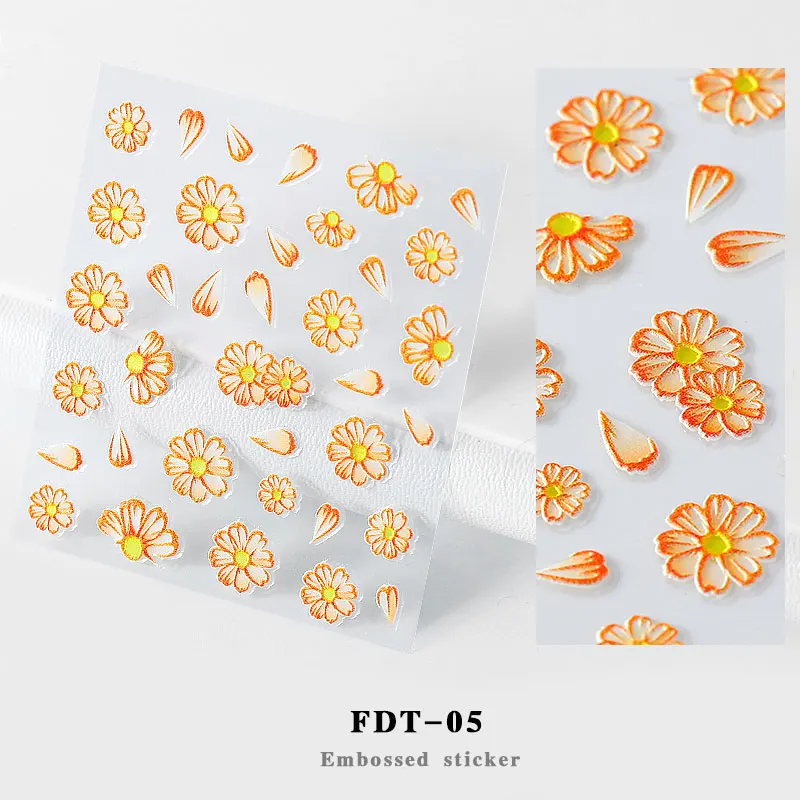 1 лист 5D самоклеющиеся наклейки для дизайна ногтей Акриловые переводные наклейки для дизайна ногтей рельефные цветочные дизайны аксессуары для маникюра - Цвет: FDT-05