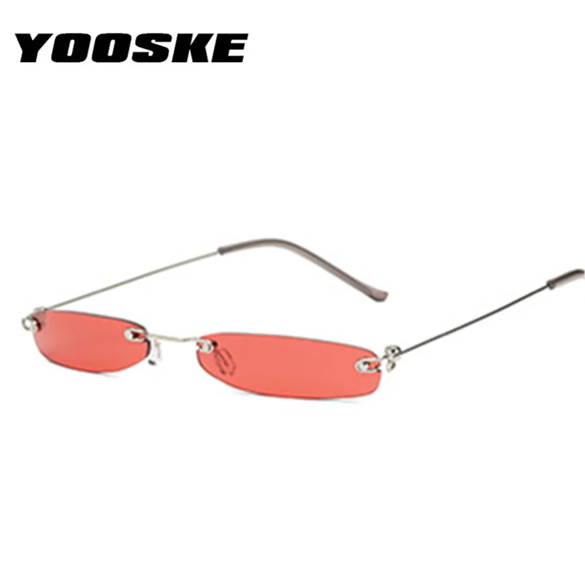 YOOSKE, Винтажные Солнцезащитные очки, женские, маленькие, узкие, солнцезащитные очки, Ретро стиль, прямоугольные, брендовые, дизайнерские, мужские, женские, без оправы, оттенки, очки