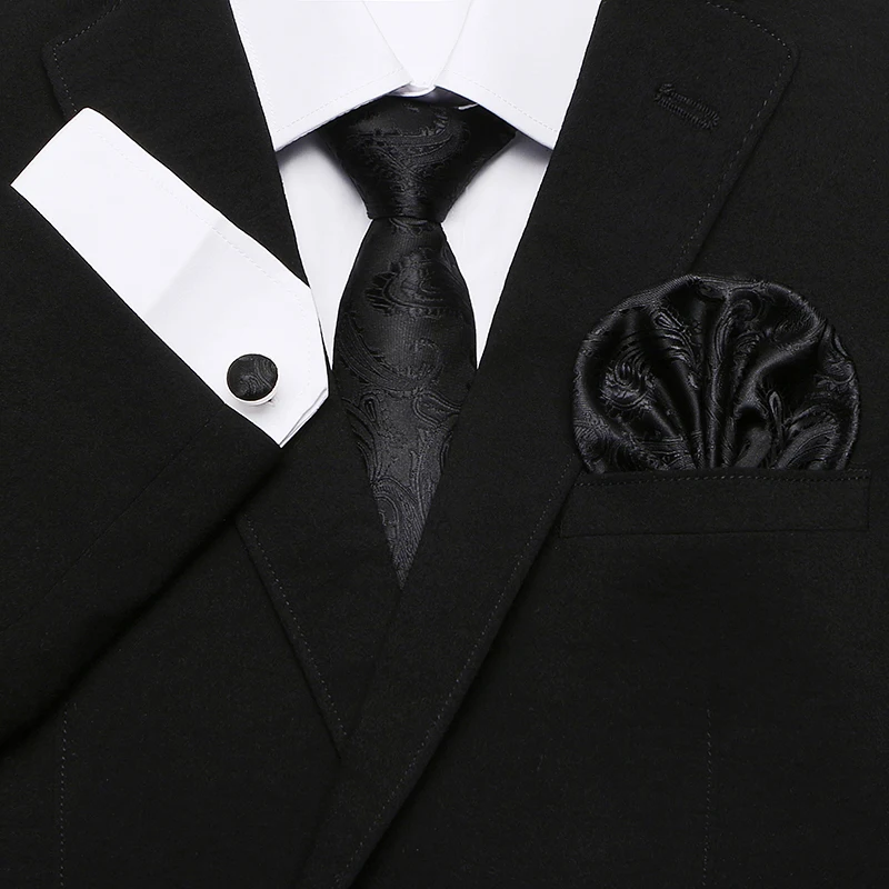 Новое поступление Для мужчин печати Шелковый галстук Высококачественная брендовая одежда Дизайн черный галстук галстуки Hanky оптовая