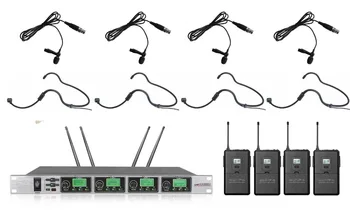 

UHF 4 x 50 Channels PLL Wireless Headset Lavalier Microphone System microfono condensador