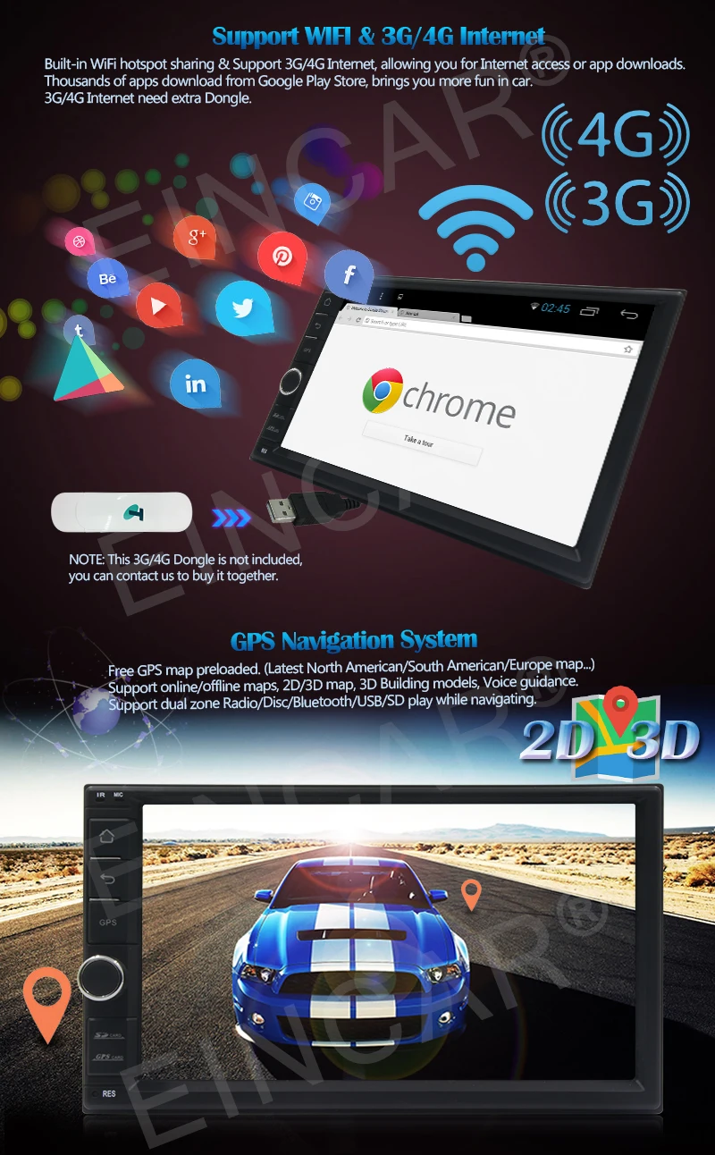 Top Android 6.0 Car Stereo Double 2 Din GPS Navigation Car Deck Radio In Dash Head unit Support Bluetooth/WiFi/OBD2/Mirrorlink/SWC 5