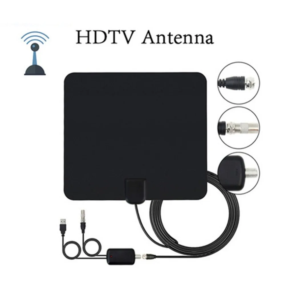 

Professional Digital TV Indoor Antenna Aerial 80 Miles Range 1080P Amplified Booster HDTV UHF VHF FM Black amplifier for F Male