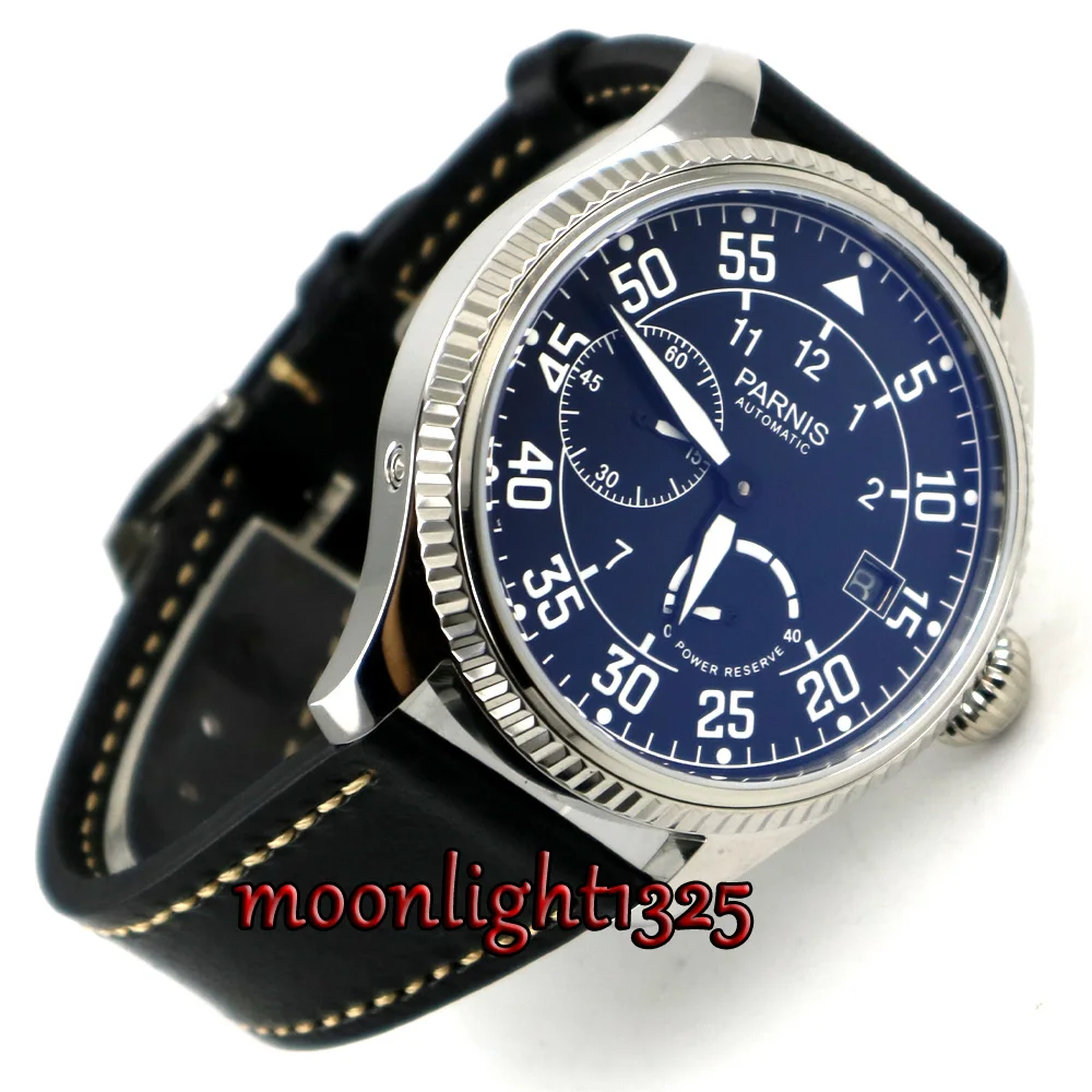 45mm Parnis black dial date window ST2530 Automatic Movement Mens Watch