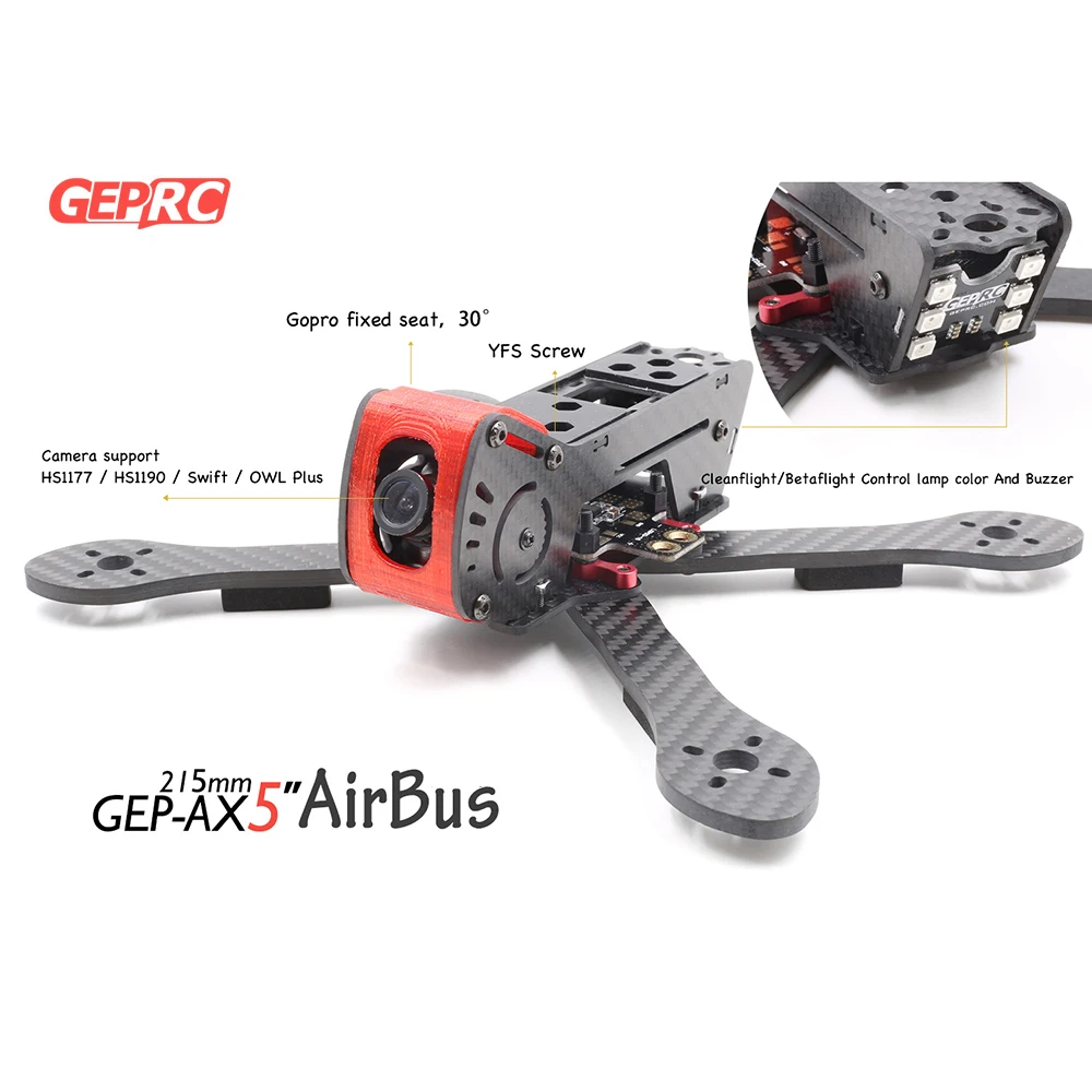 

GEP-AX5 215mm X-Type 5in Carbon Fiber FPV Racing Drone Quadcopter Frame Kit with XT60 Power Distributor LEDs RC Frame Parts