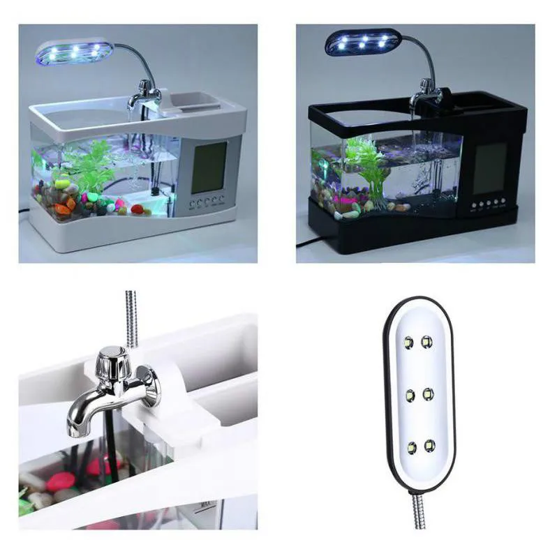 USB мини аквариум Настольный электронные светодиодные аквариумные рыбки