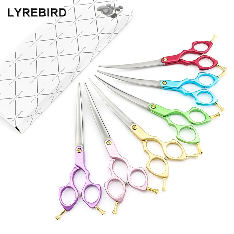 

Professional Pet Grooming Scissors Curve 7 Inch Dog Curved Scissors Light Weight 6 color Super Japan 440C Lyrebird NEW